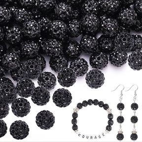 TINKRSTUFF 150 pcs 10mm Rhinestone Beads, Black Shiny Round Shamballa Disco Beads for Jewelry Making, Necklace, Bracelet, Earring, DIY Craft