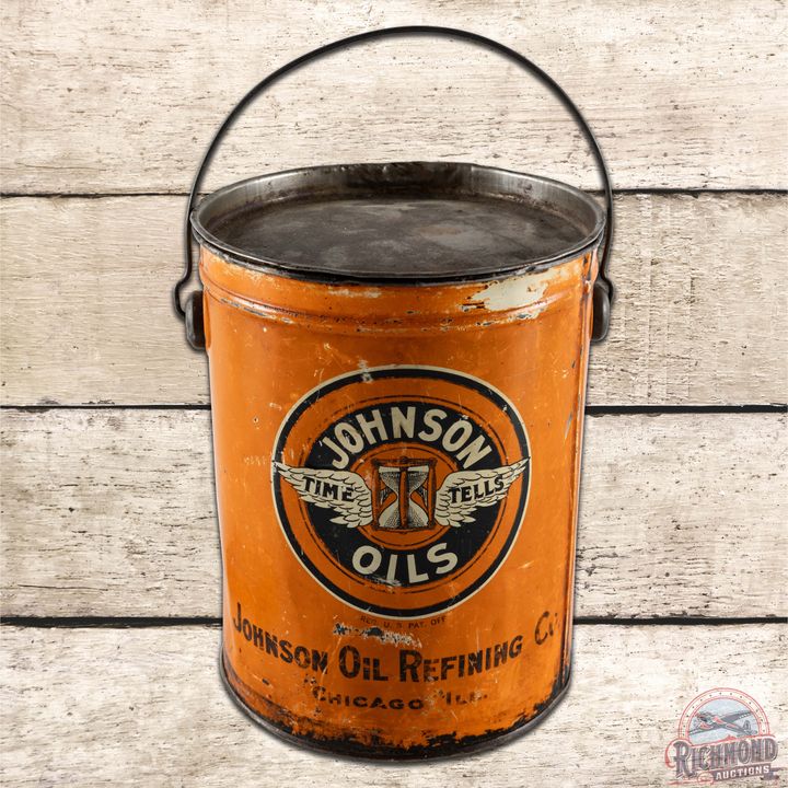 Early Johnson Oil Refining 5 Pound Metal Grease Can w/ Logo