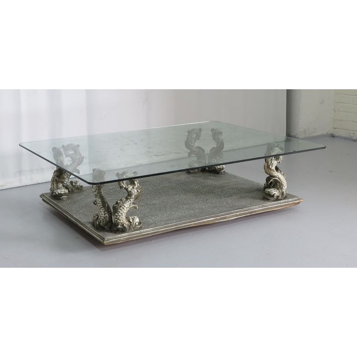 LARGE GLASS TOP COMPOSITION COFFEE TABLE