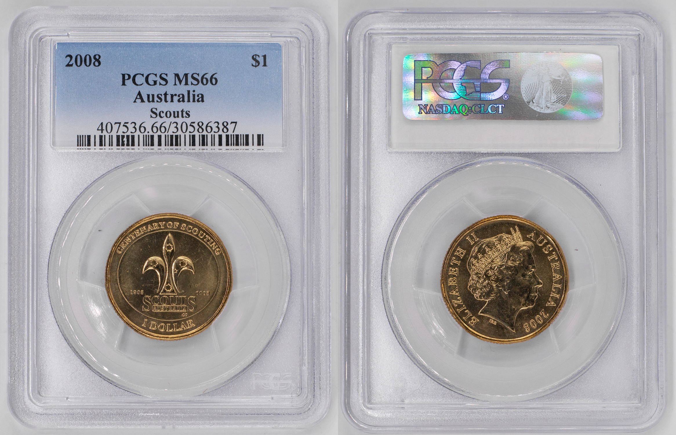 Elizabeth II, Scouts, One Dollar, 2008, PCGS MS66