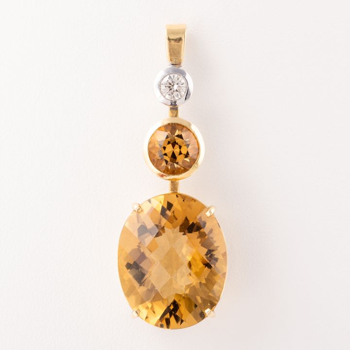 Citrine Diamond Drop Pendant 18ct Gold