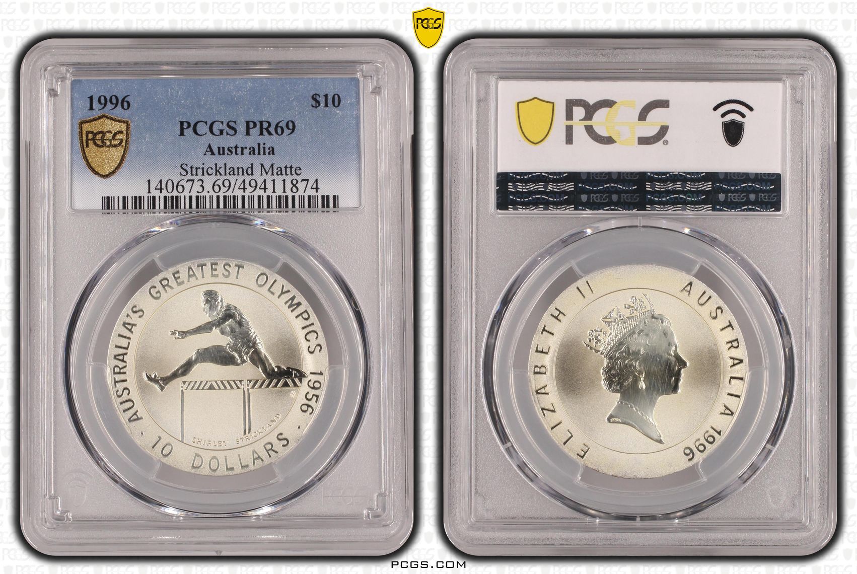 Elizabeth II, Strickland Matte , Ten Dollar, 1996, PCGS PR69