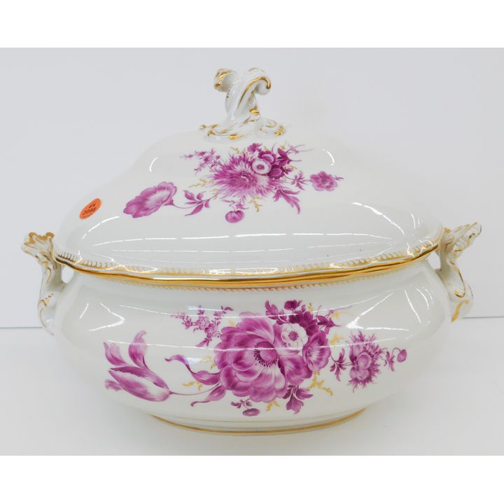 Meissen Pink Flower Porcelain Covered Oval Tureen- 15x10''