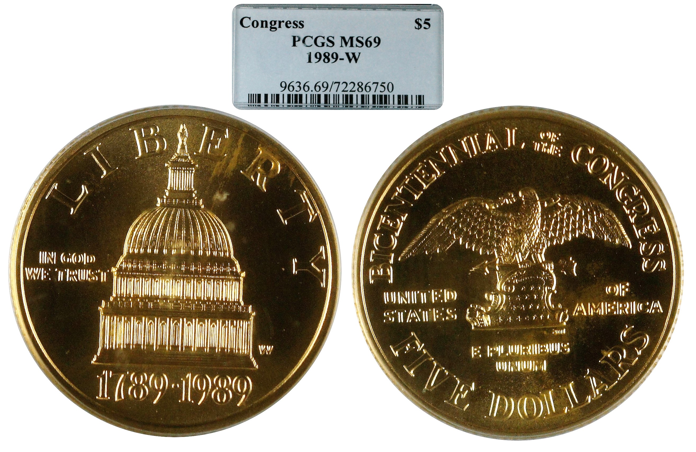 USA 1989-W Congress Gold $5 PCGS MS69