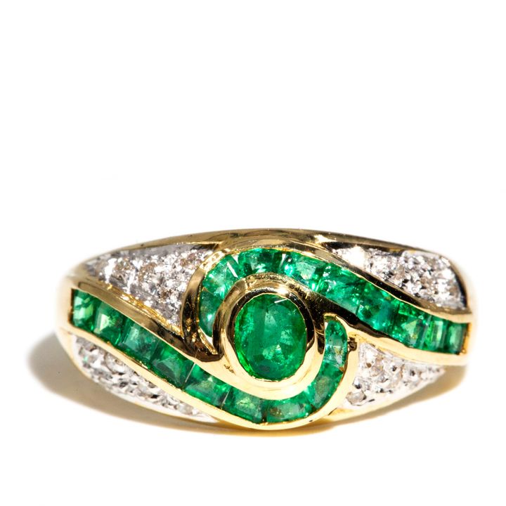 Natural Emerald & Diamond 18ct Gold Ring,