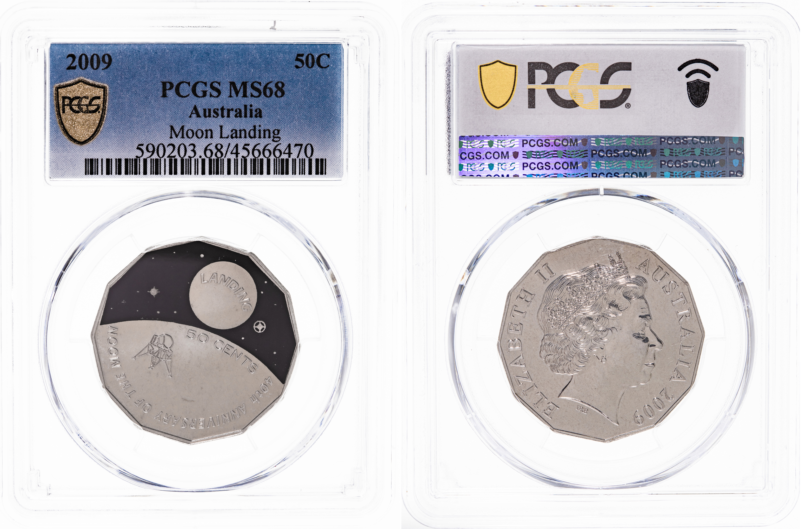 Elizabeth II, Moon Landing, Fifty Cent, 2009, PCGS MS 68
