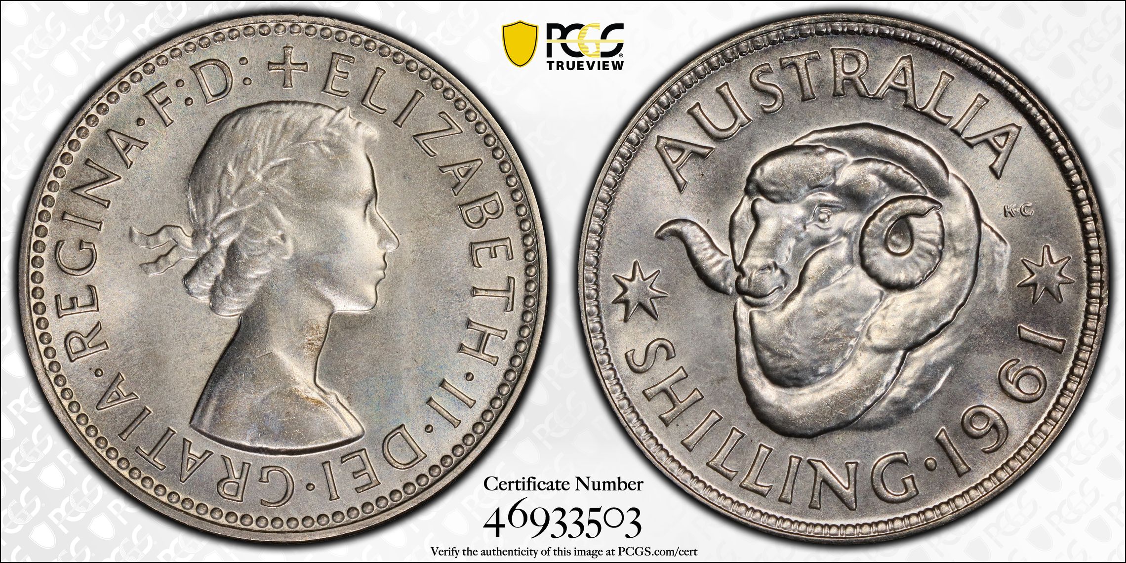 Elizabeth II, Shilling, 1961, PCGS PR67