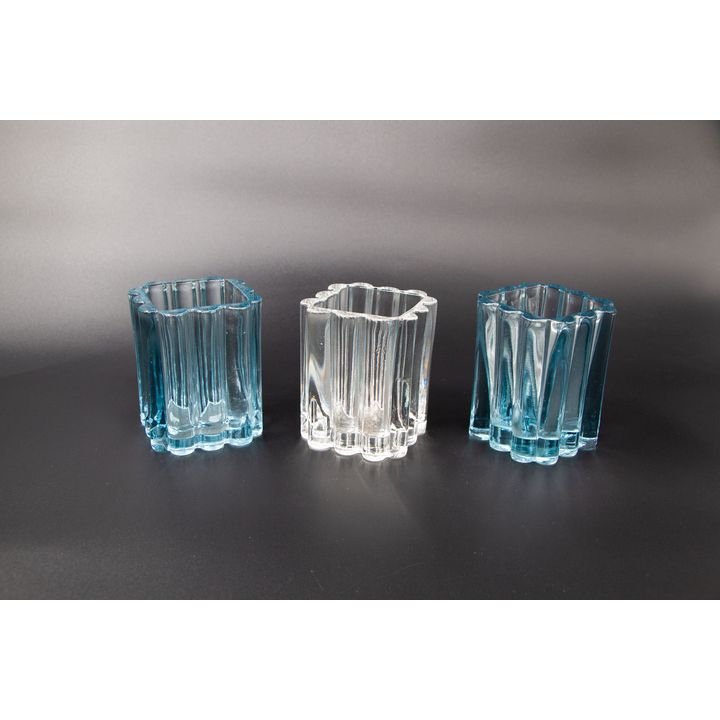 Two blue glass vases