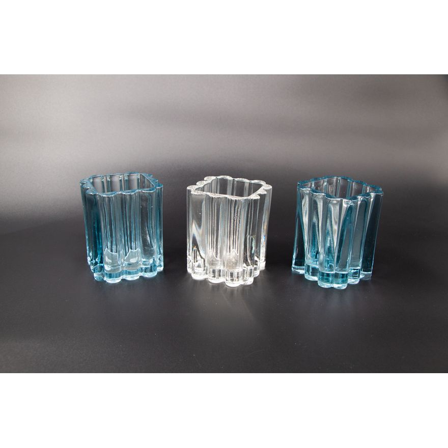 Two blue glass vases