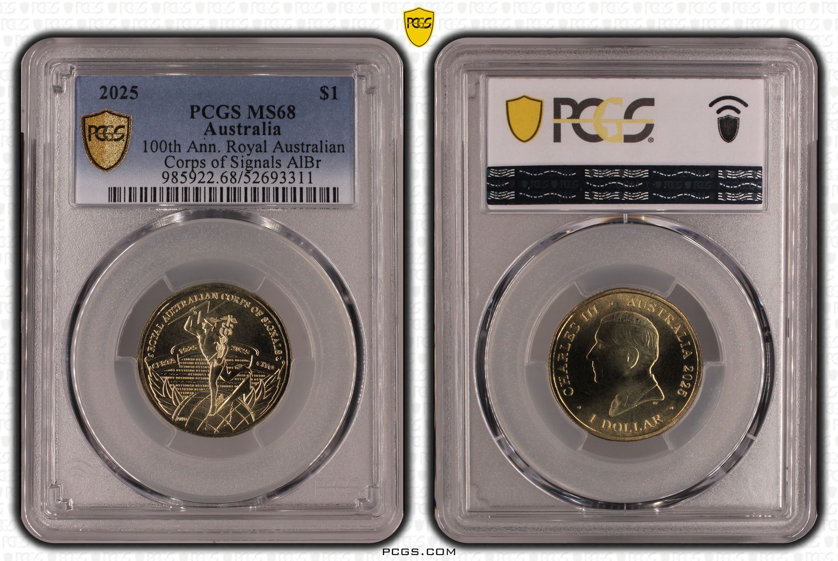100th Ann. Royal Australian Corps of Signals AlBr, One Dollar, 2025, PCGS MS68