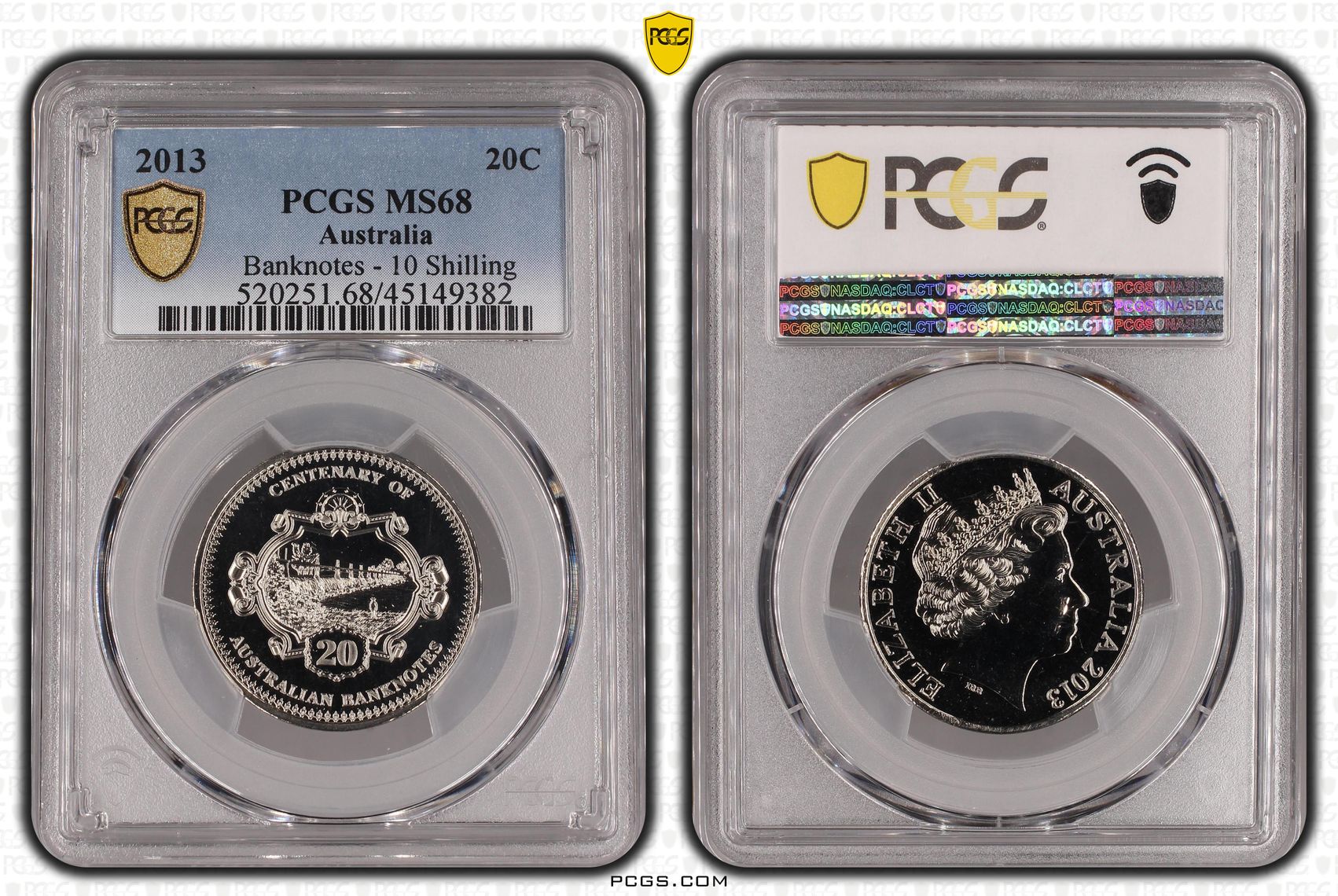2013 Australia Twenty Cent, 20c Banknotes - 10 Shilling PCGS - MS68 -382