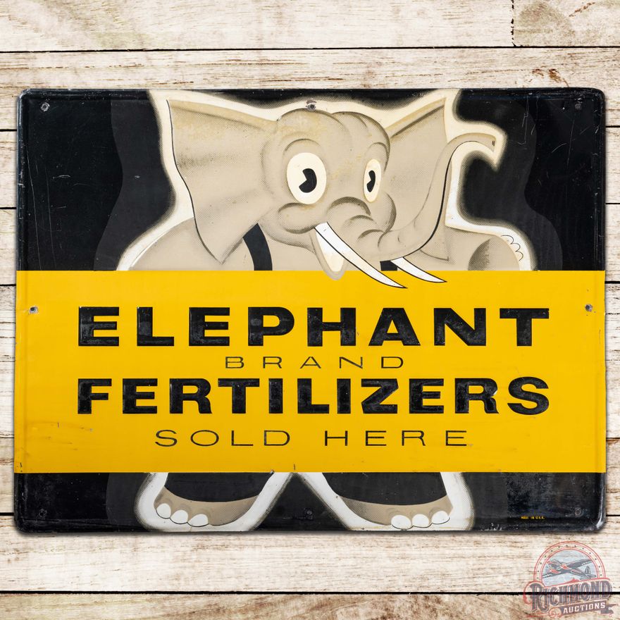 Elephant Brand Fertilizers Sold Here Embossed SS Tin Sign