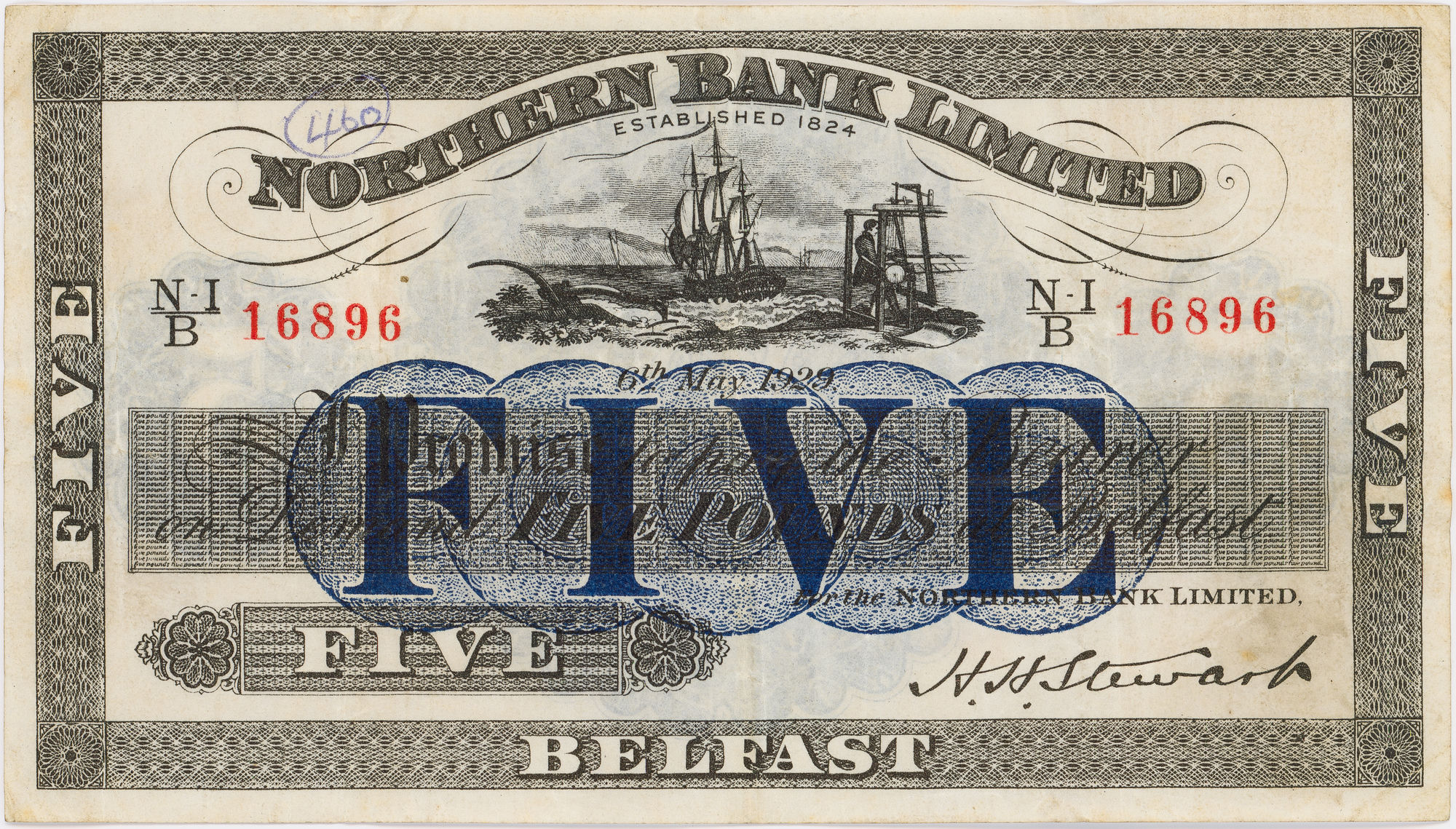 Northern Ireland, Northern Bank Ltd, Five Pounds, 1929, gF