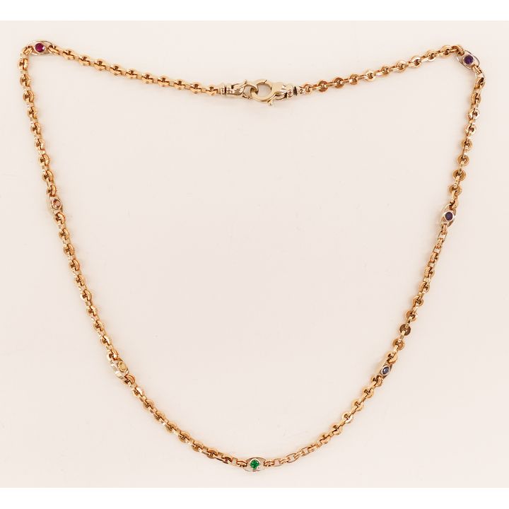 Lady's 18k Multi-Colored Gemstone Chain Link Necklace