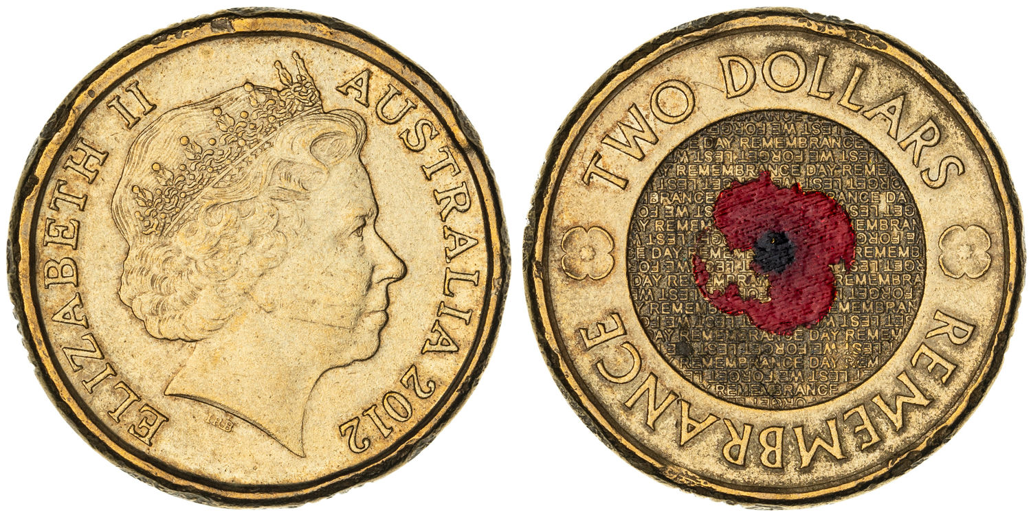 Elizabeth II, Remembrance Day Red Poppy, Two Dollars, 2012, gF