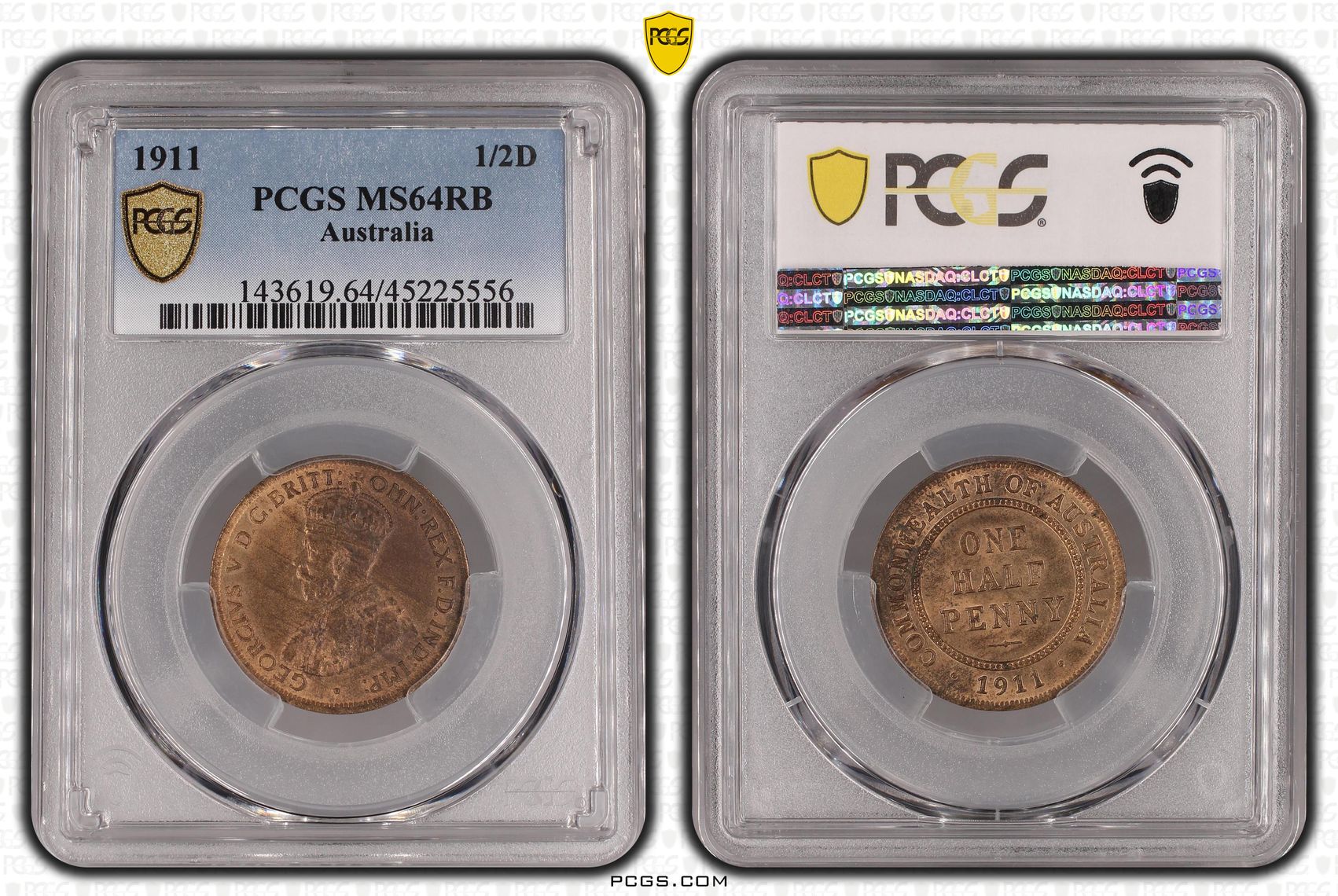 1911 Australia Half Penny PCGS - MS64RB -556