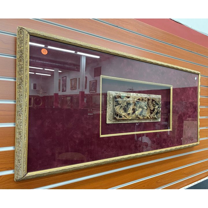 Antique Chinese Carved Temple Panel in Shadowbox Frame- 43x20''