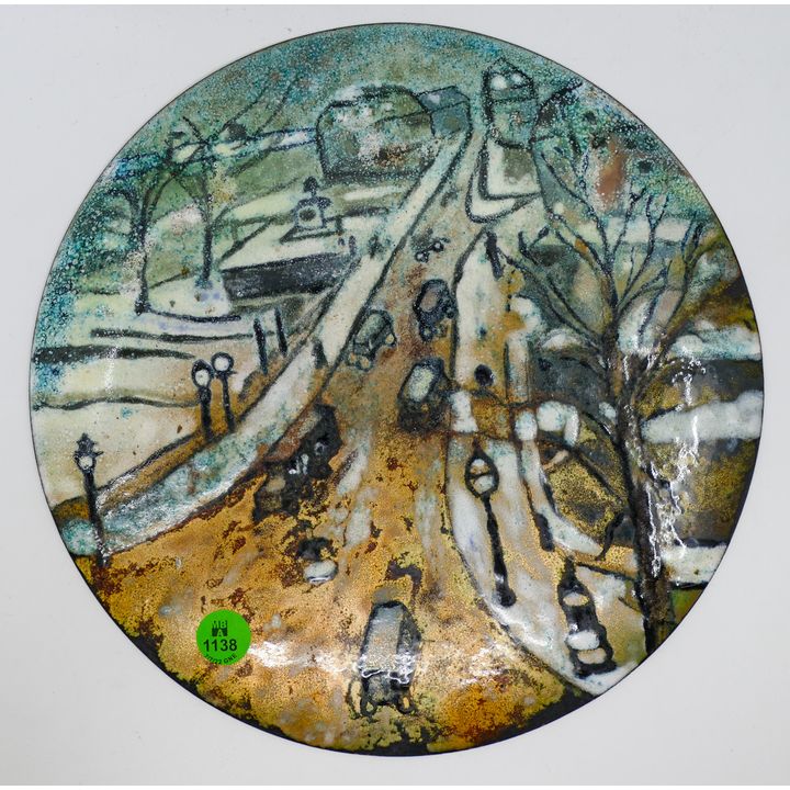 William Lane Bohlin ''Paris Winter'' Mid Century Enameled Plaque 10''