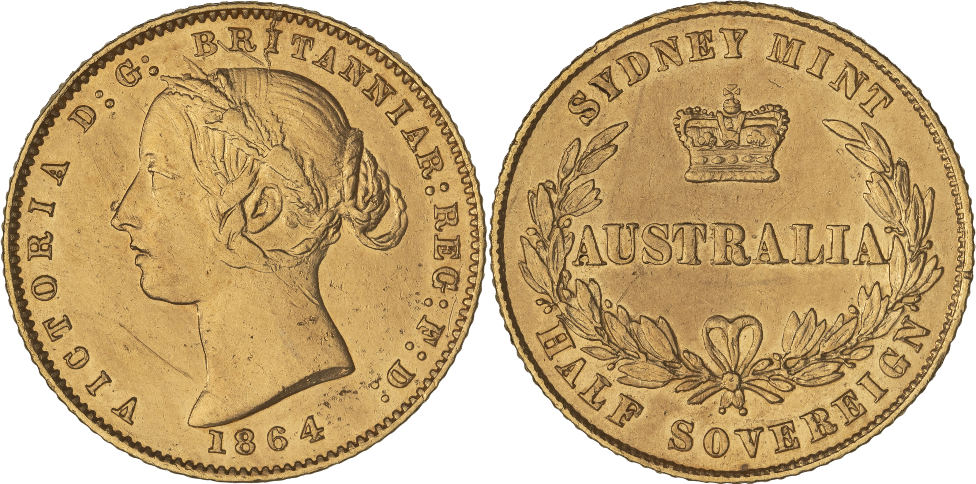 Victoria, Sydney Mint Reverse - Type II, Half Sovereign, 1864, EF