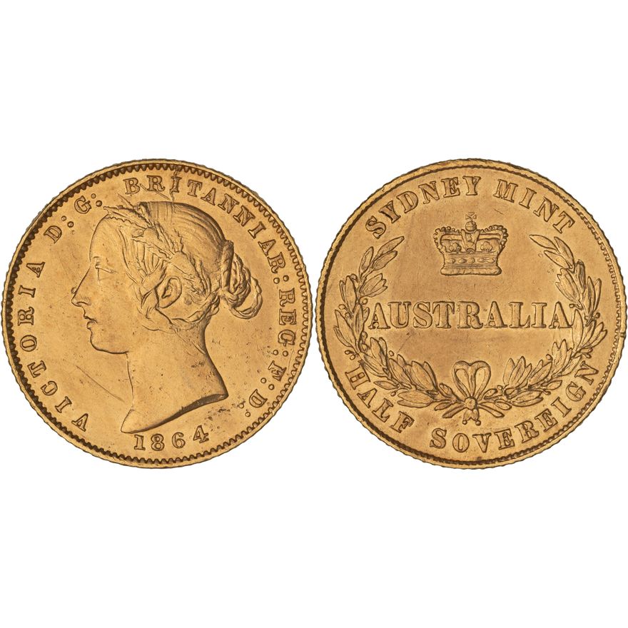 Victoria, Sydney Mint Reverse - Type II, Half Sovereign, 1864,  EF