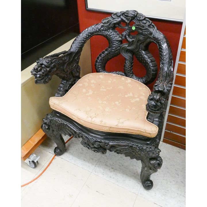 Antique Japanese Ornately Carved Dragon Armchair- 34x26x22''