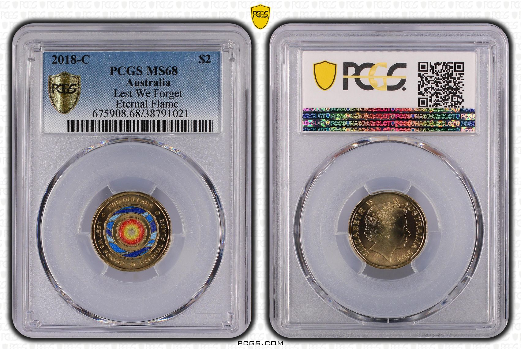 2018-C Australia Two Dollar, $2 Lest We Forget - Eternal Flame PCGS - MS68 -021