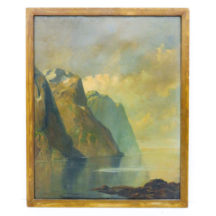 Coastal Scene Oil on Canvas Painting signed Francis C. Hudson. Framed- 32x26''