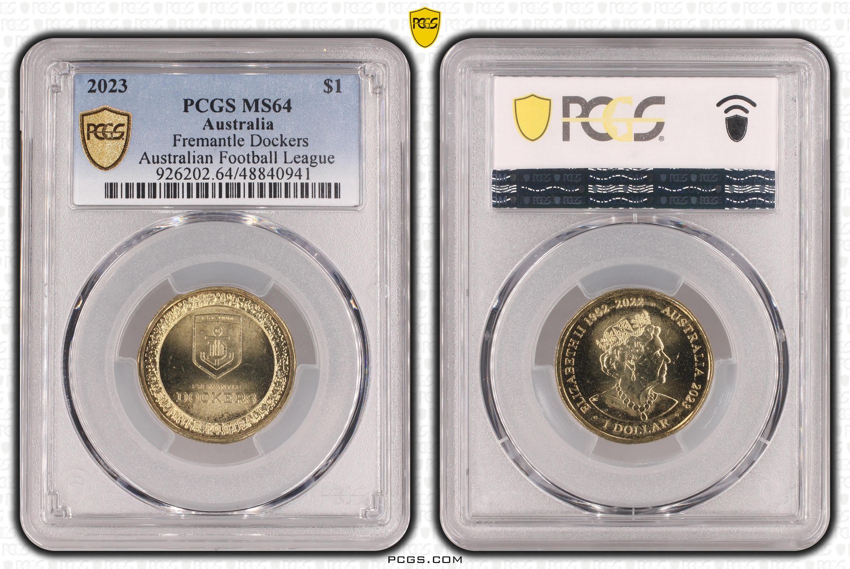 Elizabeth II, AFL- Fremantle Dockers , One Dollar, 2023, PCGS MS64