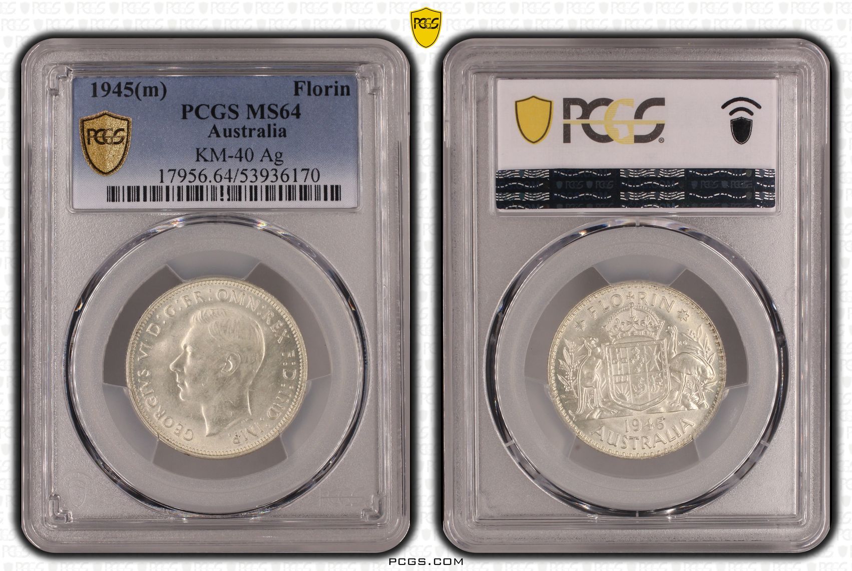 George VI, Florin, 1945(m), PCGS MS64