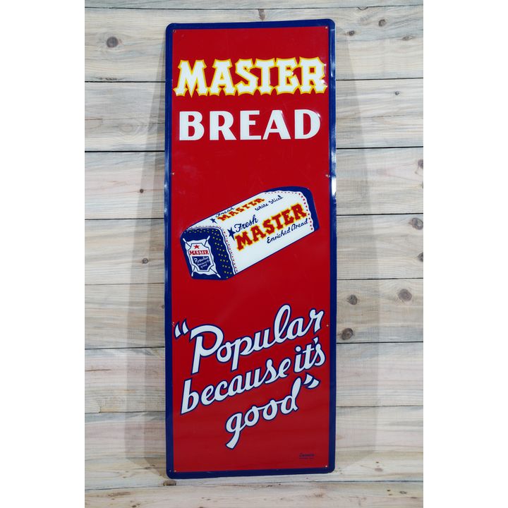 Master Bread "Popular Because It's Good" Single Sided Tin Embossed Metal Sign TAC 9