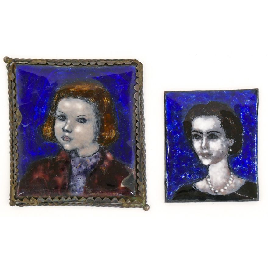 2pc Lisel Salzer ''Small Girl Portraits'' Limoges Enamel