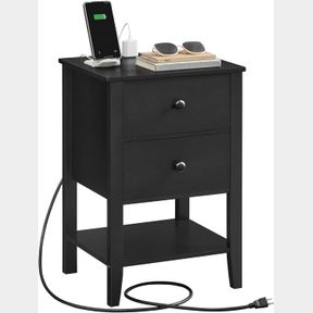 VASAGLE BAMBOO NIGHTSTAND WITH CHARGING STATION, SIDE END TABLE WITH 2 DRAWERS, OPEN STORAGE SHELF, BEDSIDE TABLE, 2 USB PORTS, 2