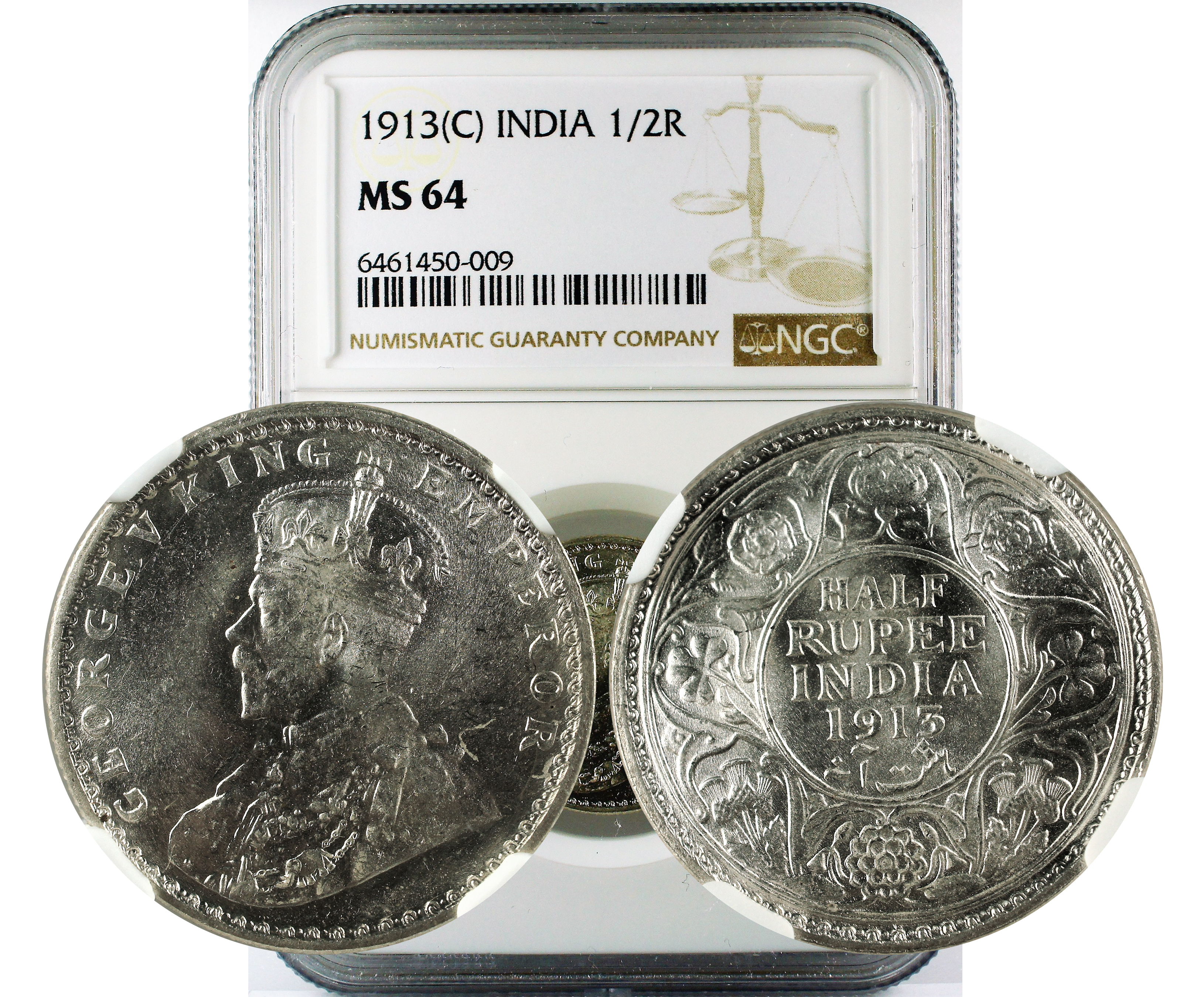1913(C) INDIA 1/2R MS 64