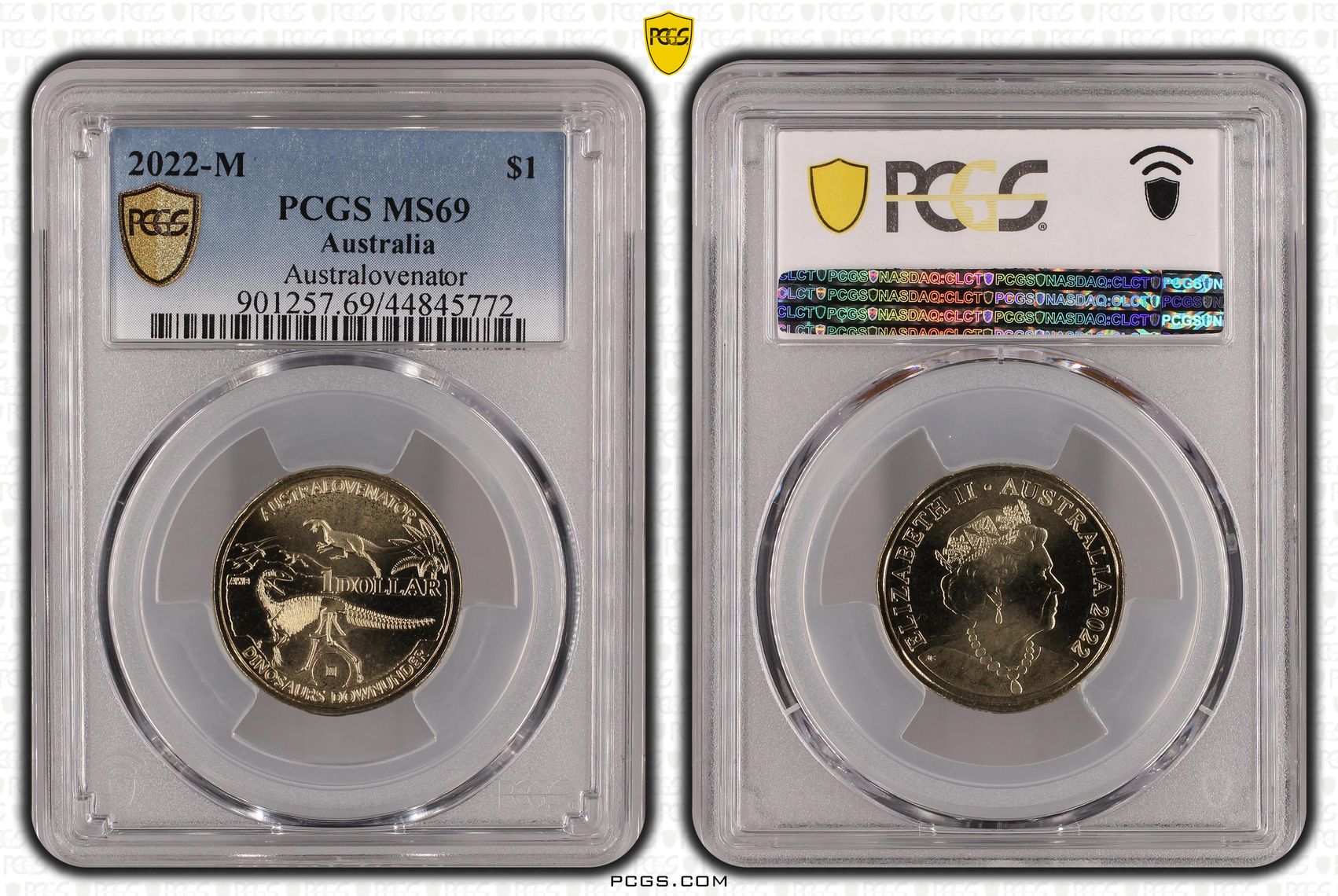 Australovenator - Privy Mark, One Dollar, 2022-M POP Report 14/0, PCGS MS 69