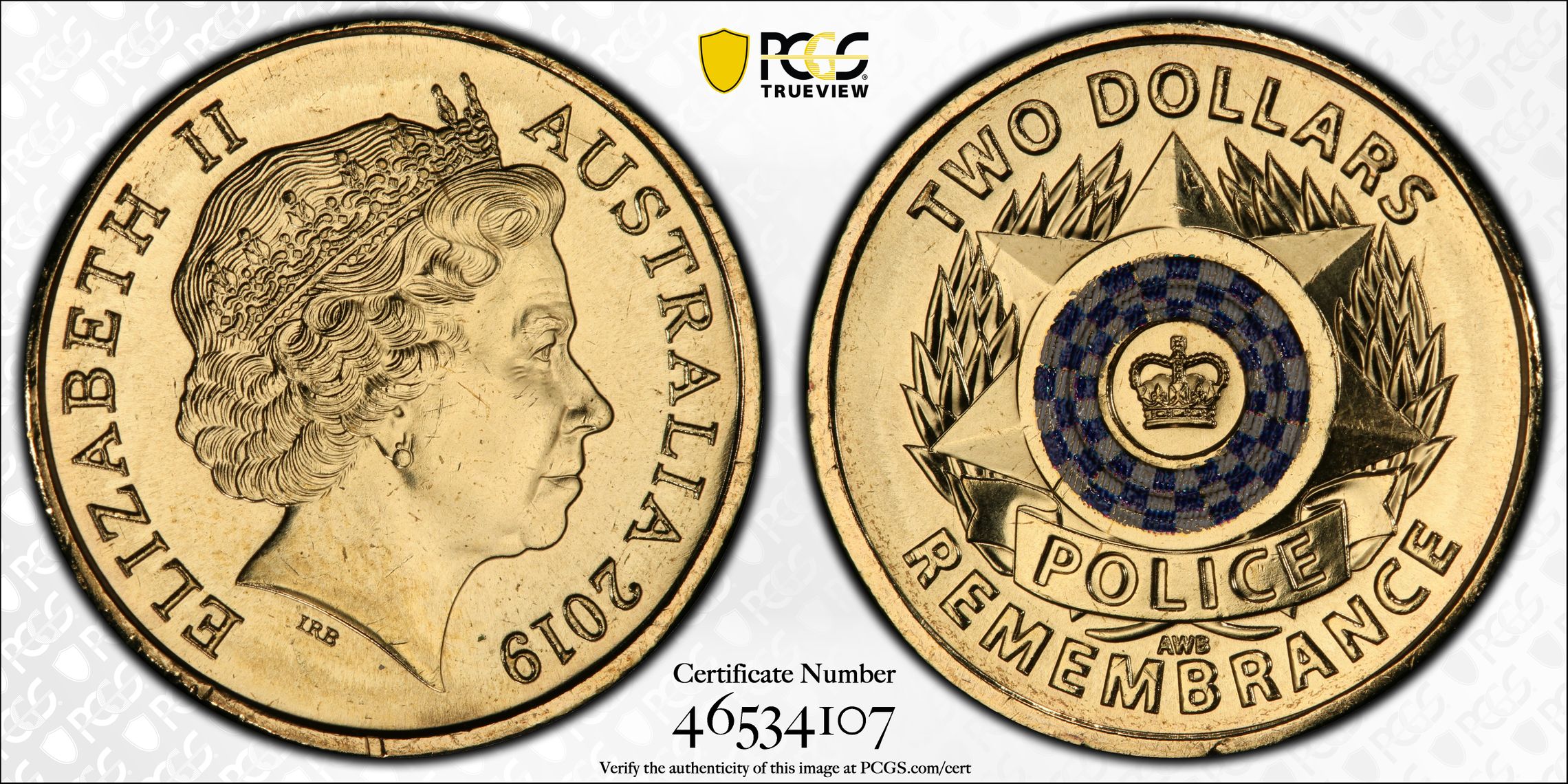 Police Remembrance Colorized , Two Dollar, 2019, PCGS MS66