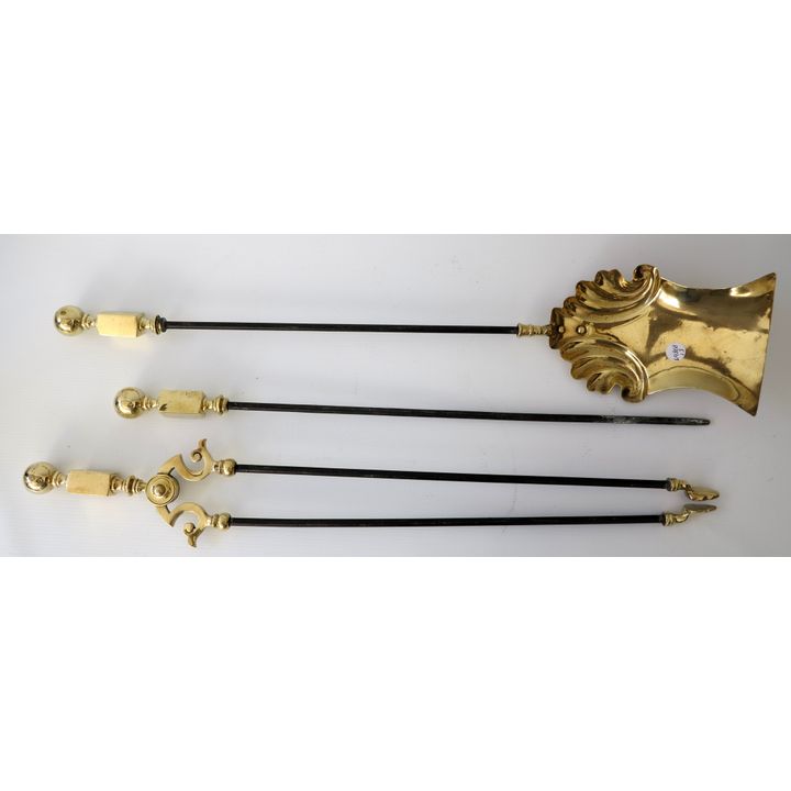 SET OF BRASS FIRE IRONS