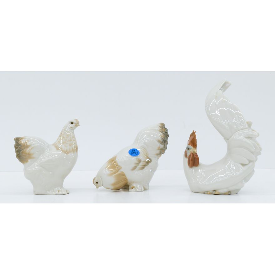 3pc Lladro Porcelain Chicken Figurines
