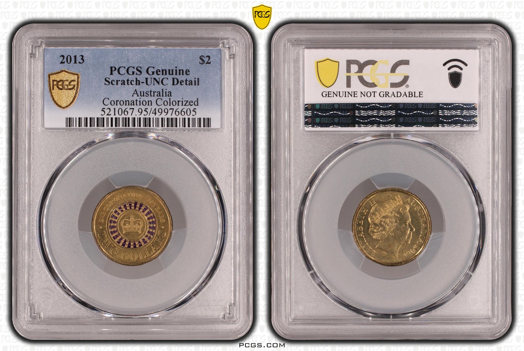 Coronation Colorized, Two Dollar, 2013, PCGS Genuine - UNC Details (95 - Scratch)