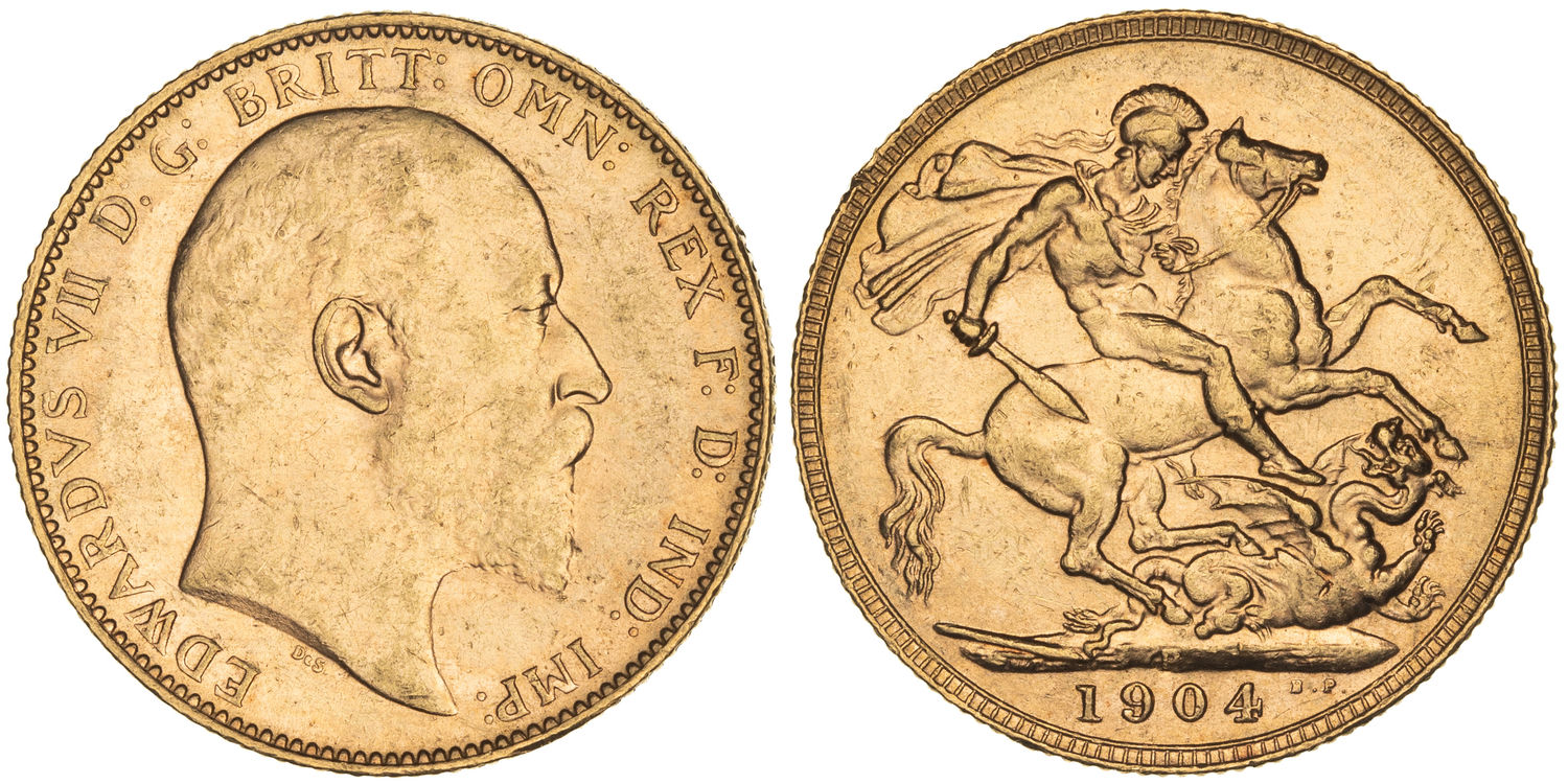 Edward VII, St George Reverse, Sovereign, 1904-P, UNC
