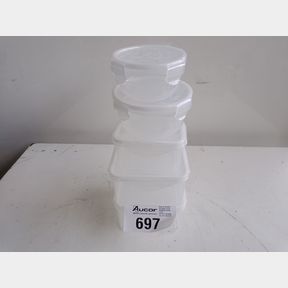 5 PIECE RECTANGULAR AND ROUND PLASTIC FOOD STORAGE CONTAINERS (WHITE LID) - PLASTIC FOOD STORAGE CONTAINERS / LOCKABLE