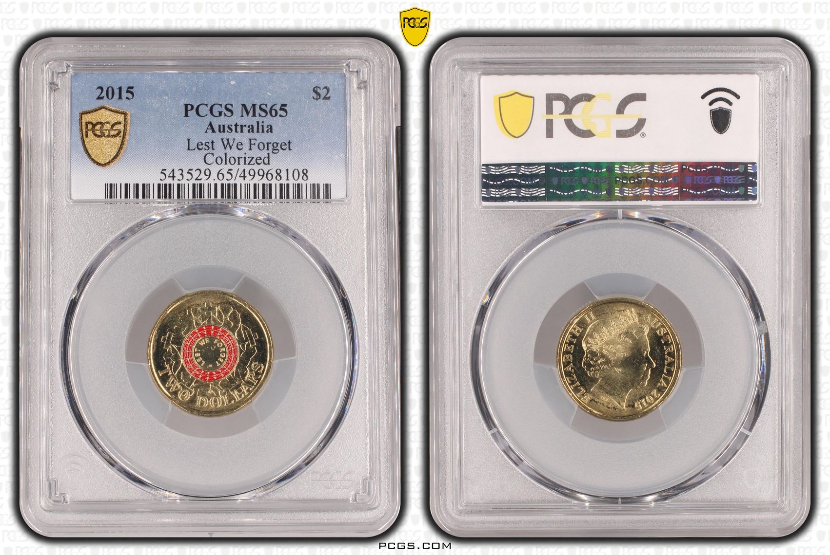 Lest We Forget Colourised, Two Dollar, 2015, PCGS MS65
