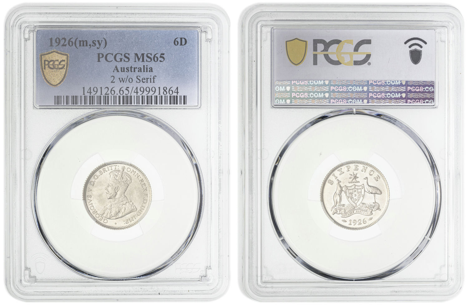 George V, Sixpence, 1926, PCGS MS65