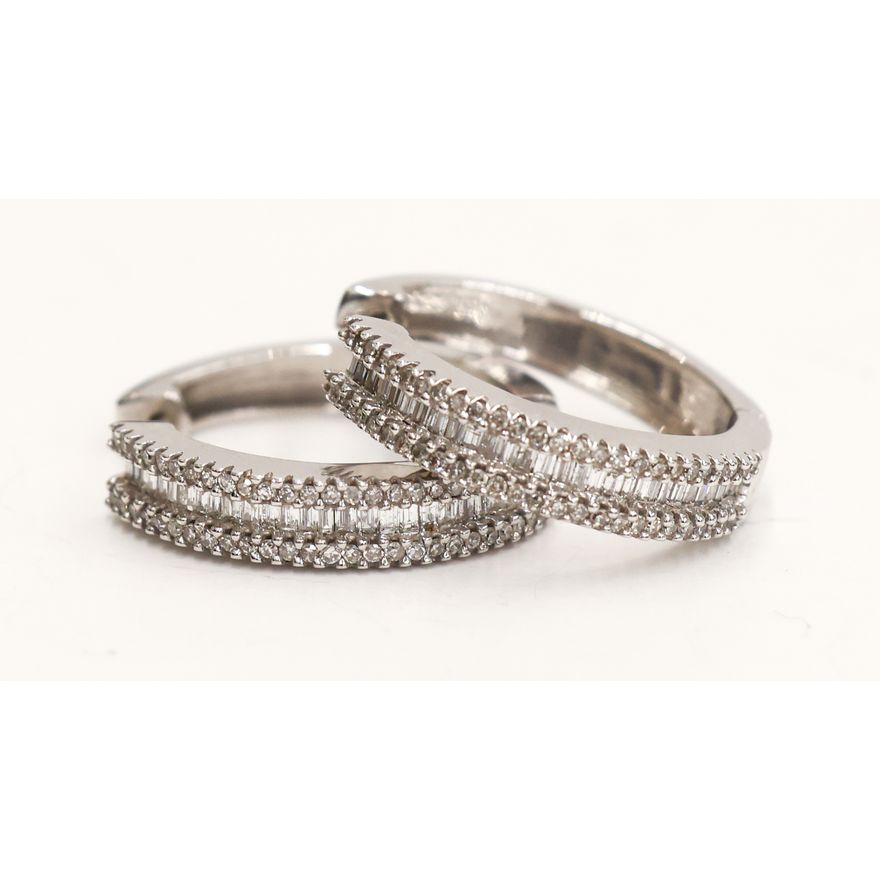 Pair 14k White Gold Diamond Huggie Earrings