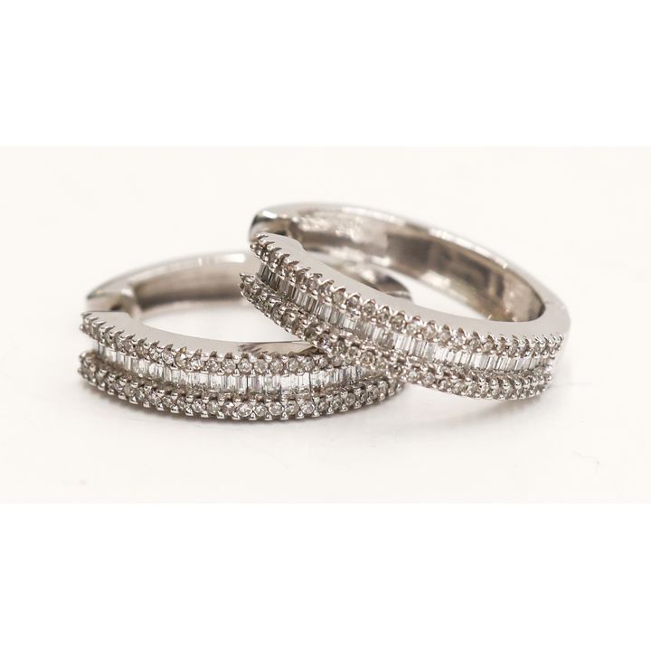 Pair 14k White Gold Diamond Huggie Earrings