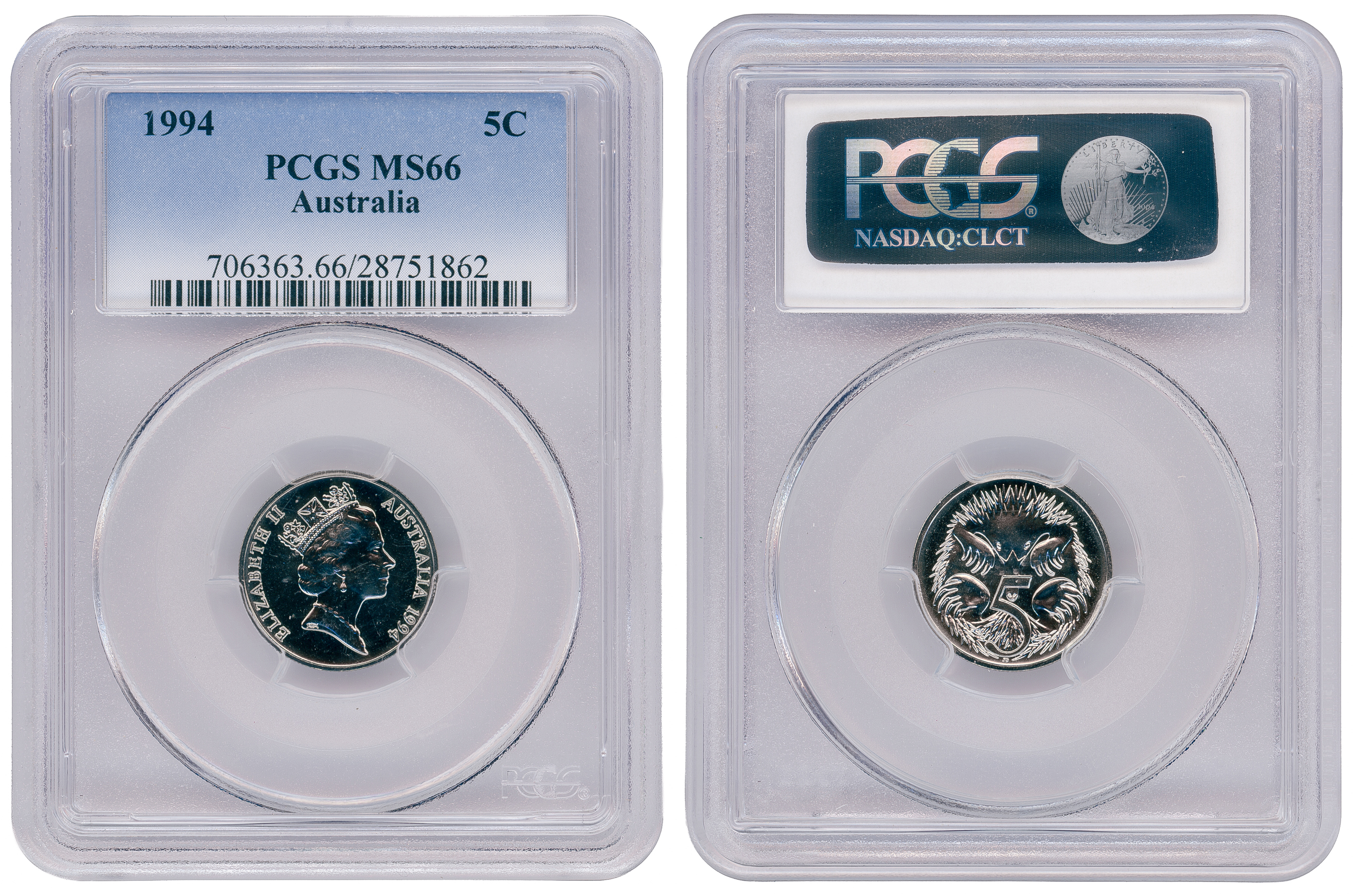 Small SD, Five Cent, 1994, PCGS MS66