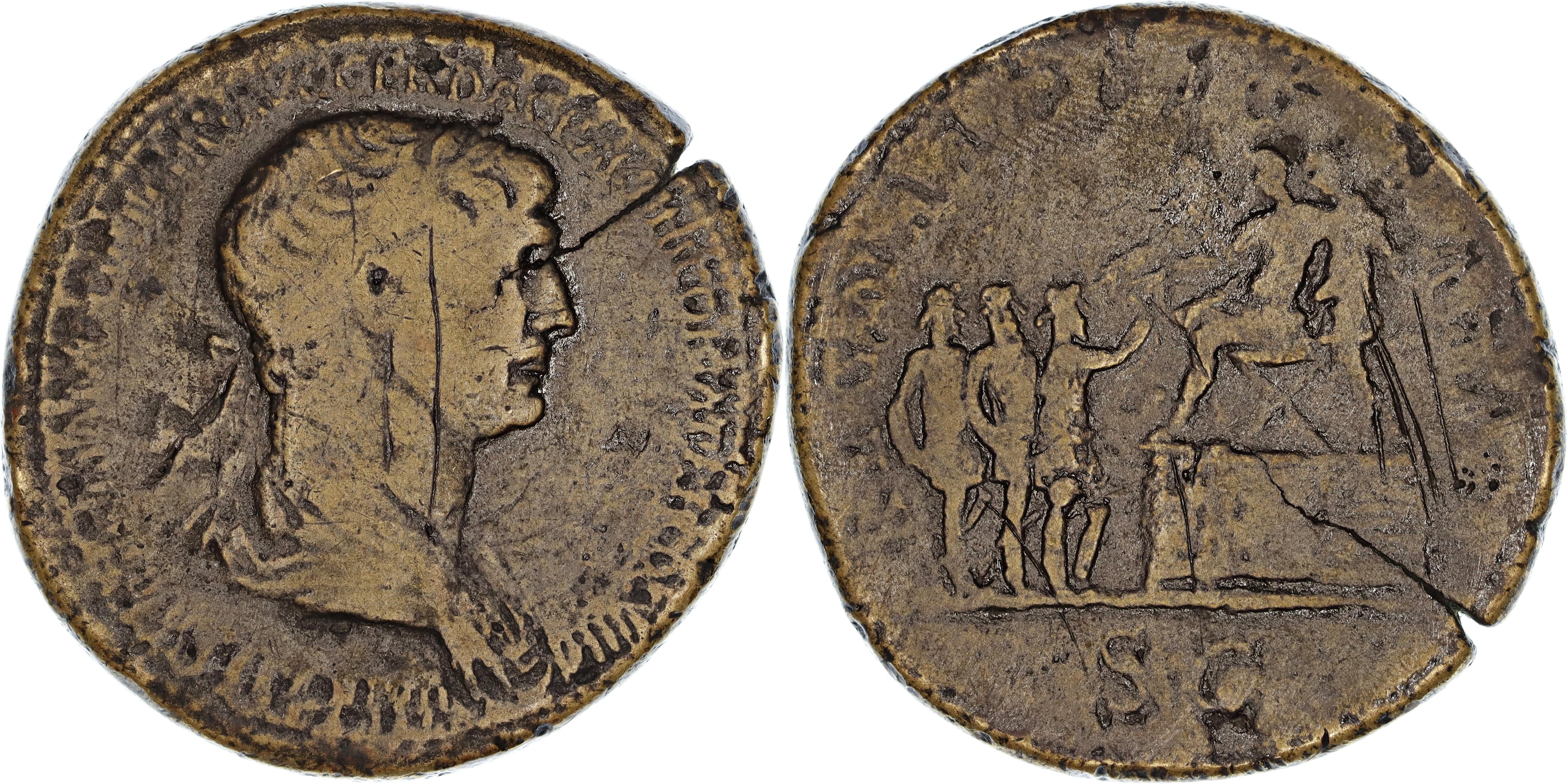 Roman Empire, Trajan, Æ Sestertius, 115-117 AD, Fair-aF