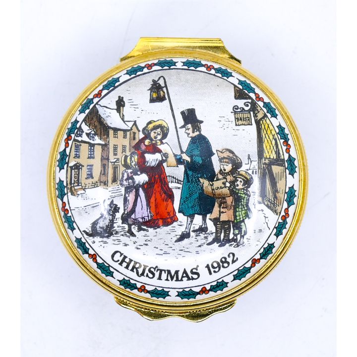 Halcyon Days Christmas 1982 Enameled Box 1'' x 2''