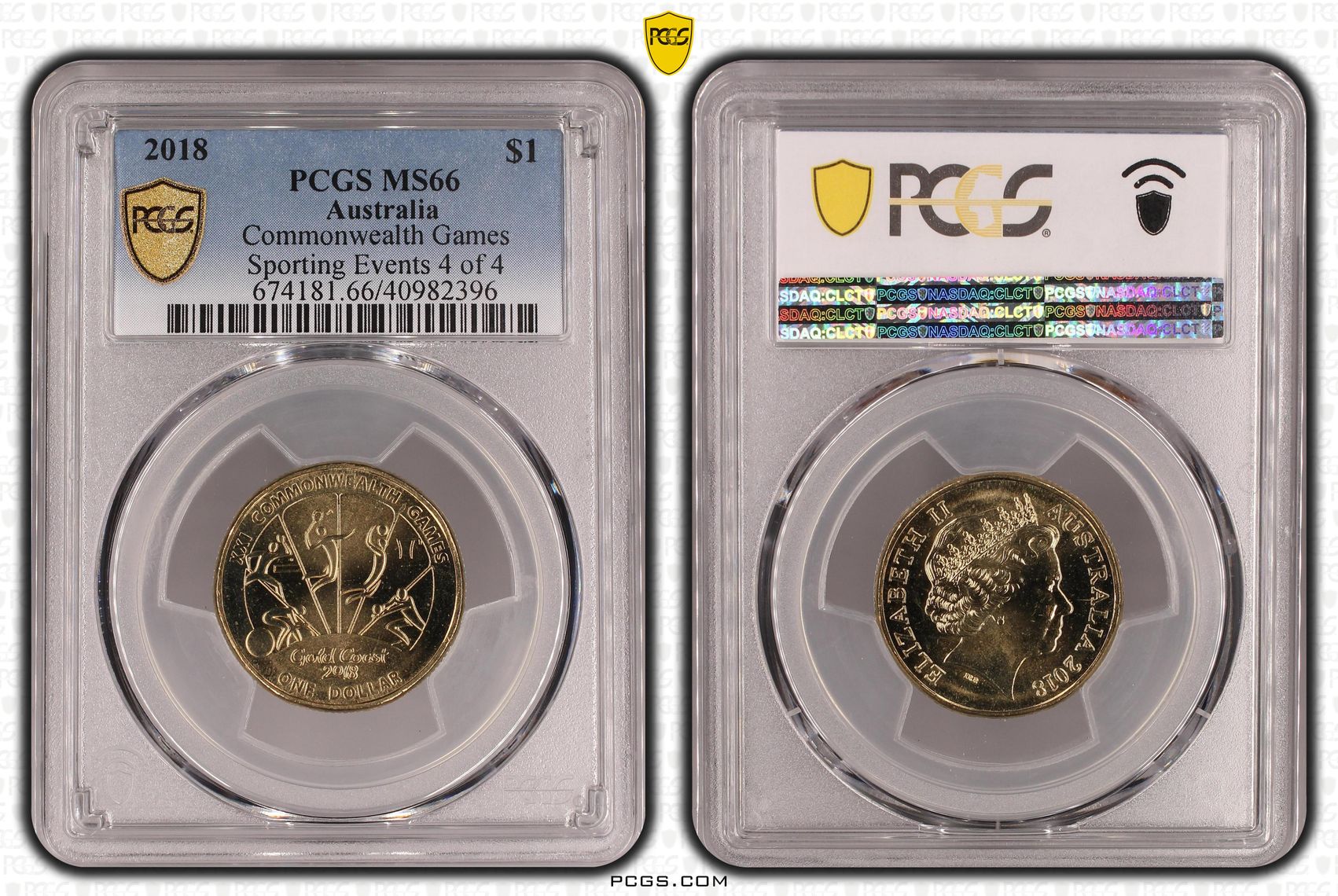Elizabeth II, Commonwealth Games - Sporting Events 4 of 4, One Dollar, 2018, PCGS MS66