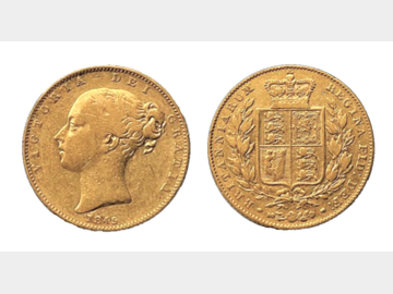 1845 VICTORIA LONDON MINT SHIELD SOVEREIGN