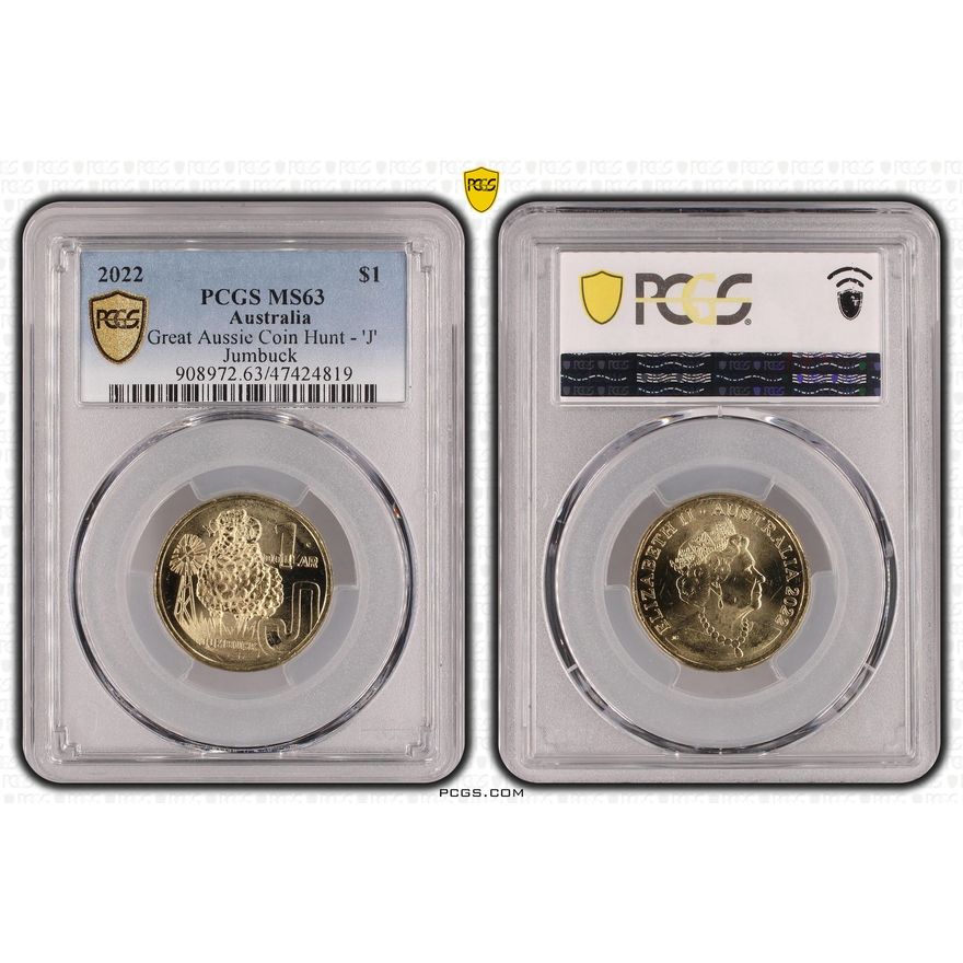 Great Aussie Coin Hunt - 'J', One Dollar, 2022, PCGS MS 63